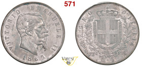 VITTORIO EMANUELE II, Re d'Italia (1861-1878) 5 Lire 1865, Napoli MIR 1082e Pagani 486 Ag 25 g circa 37 mm R • Sigillata SPL+/q.FDC da Paolo Manfredin...