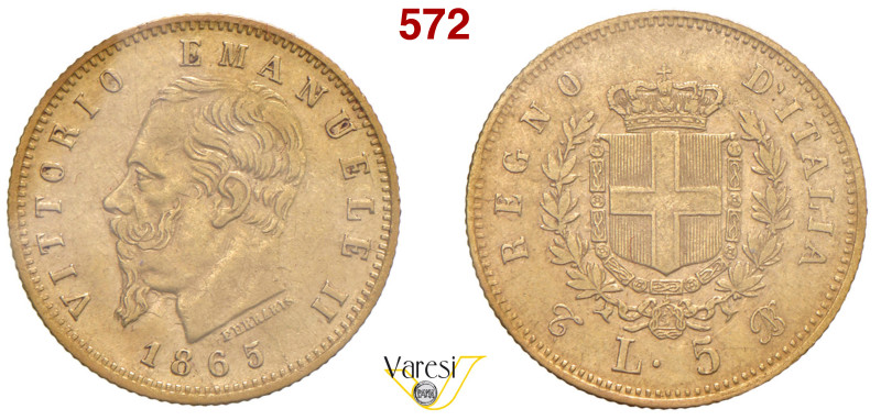 VITTORIO EMANUELE II, Re d'Italia (1861-1878) 5 Lire 1865, Torino MIR 1080b Paga...
