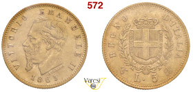VITTORIO EMANUELE II, Re d'Italia (1861-1878) 5 Lire 1865, Torino MIR 1080b Pagani 480 Au 1,6 g circa 17 mm RR • Sigillata SPL+ da Num. Lago Maggiore...
