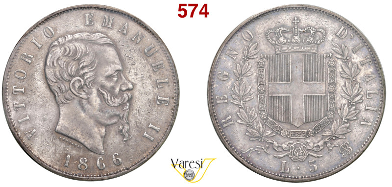 VITTORIO EMANUELE II, Re d'Italia (1861-1878) 5 Lire 1866, Napoli MIR 1082g Paga...