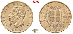 VITTORIO EMANUELE II, Re d'Italia (1861-1878) 20 Lire 1867, Torino MIR 1078h Pagani 461 Au 6,45 g 21 mm BB/q.SPL