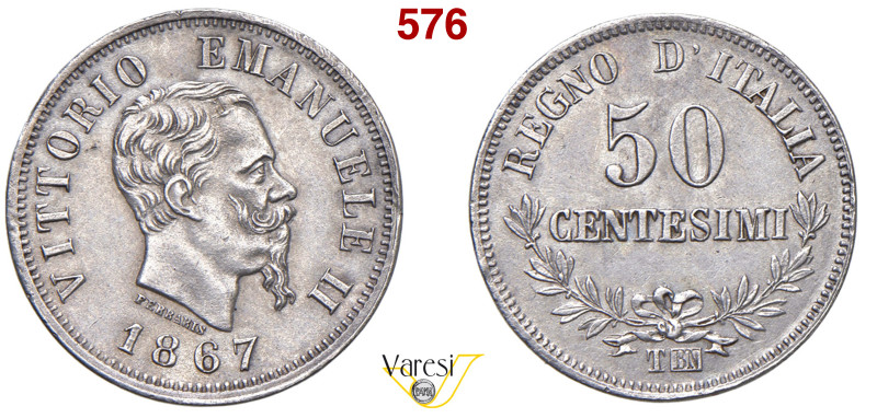 VITTORIO EMANUELE II, Re d'Italia (1861-1878) 50 Centesimi 1867 "valore", Torino...
