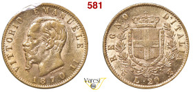 VITTORIO EMANUELE II, Re d'Italia (1861-1878) 20 Lire 1870, Torino MIR 1078l Pagani 465 Au 6,45 g circa 21 mm RR • Sigillata SPL+/q.FDC da Num. Lago M...