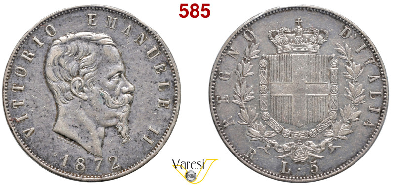 VITTORIO EMANUELE II, Re d'Italia (1861-1878) 5 Lire 1872, Roma MIR 1082q Pagani...