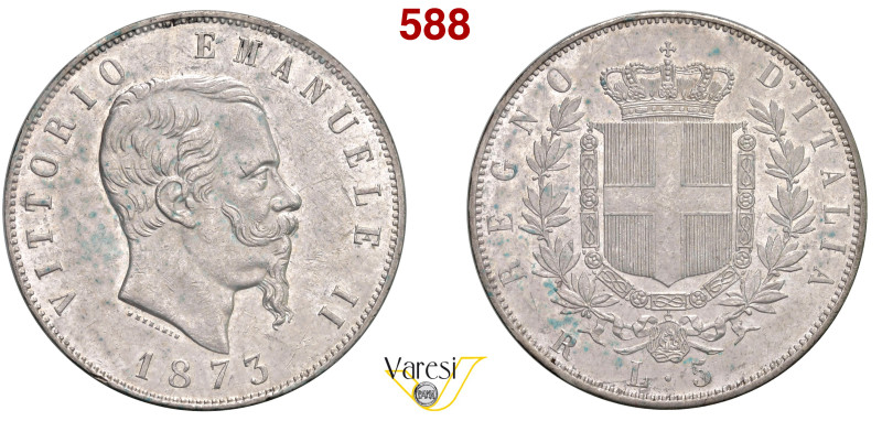 VITTORIO EMANUELE II, Re d'Italia (1861-1878) 5 Lire 1873, Roma MIR 1082s Pagani...
