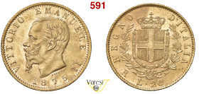 VITTORIO EMANUELE II, Re d'Italia (1861-1878) 20 Lire 1875, Roma MIR 1078s Pagani 472 Au 6,43 g 21 mm R SPL