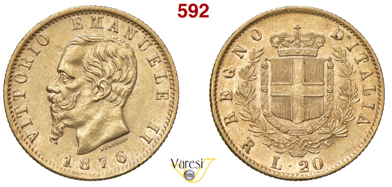 VITTORIO EMANUELE II, Re d'Italia (1861-1878) 20 Lire 1876, Roma MIR 1078t Pagan...