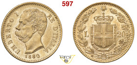 UMBERTO I (1878-1900) 20 Lire 1880, Roma MIR 1098b Pagani 576 Au 6,45 g 21 mm • Minimo colpetto SPL+