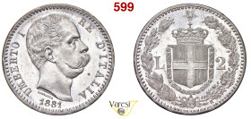 UMBERTO I (1878-1900) 2 Lire 1881, Roma MIR 1101a Pagani 591 Ag 9,92 g 27 mm • Fondi speculari ! FDC