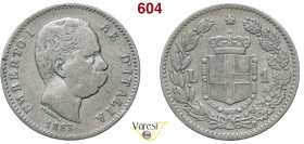 UMBERTO I (1878-1900) Lira 1883, Roma MIR 1103a Pagani 601 Ag 5 g circa 23 mm RRRR MB