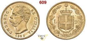 UMBERTO I (1878-1900) 20 Lire 1889, Roma MIR 1098n Pagani 584 Au 6,45 g 21 mm R SPL÷FDC