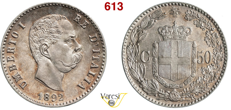 UMBERTO I (1878-1900) 50 Centesimi 1892, Roma MIR 1104b Pagani 609 Au 2,50 g 18,...