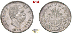 UMBERTO I (1878-1900) 50 Centesimi 1892, Roma MIR 1104b Pagani 609 Ag 2,5 g circa 18 mm RR • Sigillata SPL+/q.FDC da Num. Lago Maggiore