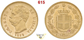 UMBERTO I (1878-1900) 20 Lire 1893, Roma MIR 1098r Pagani 587 Au 6,43 g 21 mm q.FDC