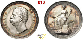 UMBERTO I (1878-1900) Medaglia al merito industriale s.d. Opus Speranza, Ag 54 g 48,3 mm • Magnifica patina iridescente FDC