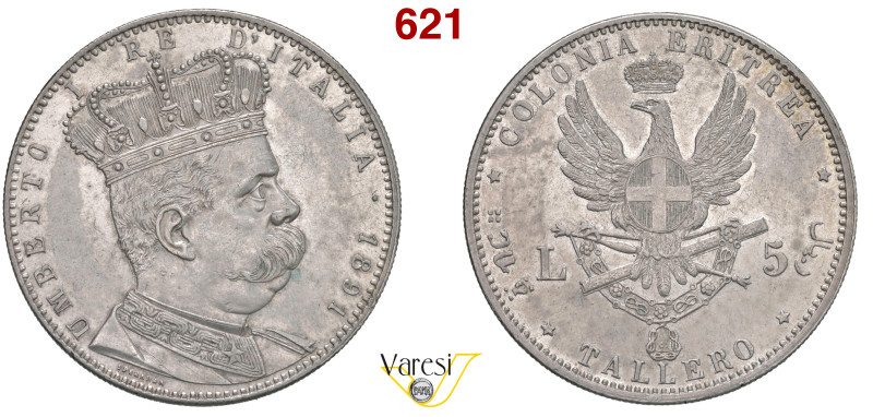 UMBERTO I - monetazione per l’Eritrea (1878-1900) 5 Lire o Tallero 1891, Roma MI...