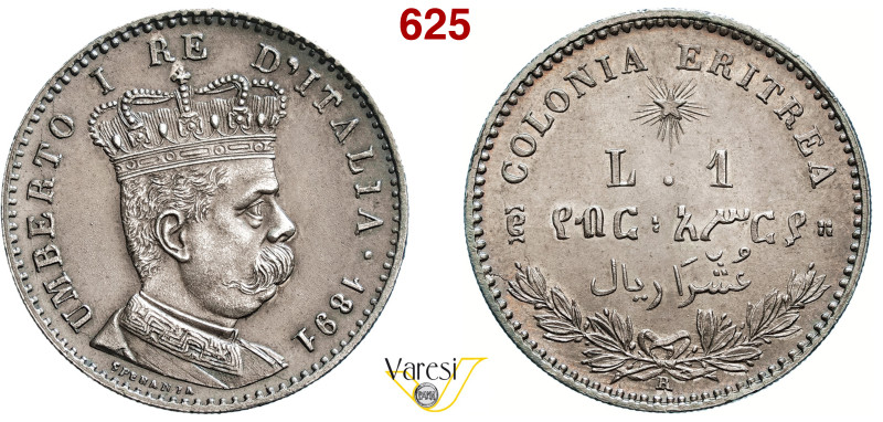 UMBERTO I - monetazione per l'Eritrea (1878-1900) Lira 1891, Roma MIR 1112b Paga...