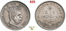 UMBERTO I - monetazione per l'Eritrea (1878-1900) Lira 1891, Roma MIR 1112b Pagani 635 Ag 4,99 g 23,3 mm • Bellissimo esemplare con patina di monetier...