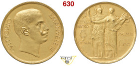 VITTORIO EMANUELE III (1900-1946) 100 Lire 1903 Progetto Johnson, Milano Pagani Prove 139 Mont. 2 Luppino PPSJ12 Cu dorato 16,95 g 35 mm • Ex Collezio...
