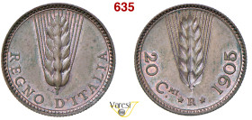 VITTORIO EMANUELE III (1900-1946) 20 Centesimi 1905 Progetto Johnson, Milano Pagani Prove 293 Luppino PPSJ84 Cu 3,71 g 21 mm RRR SPL÷FDC