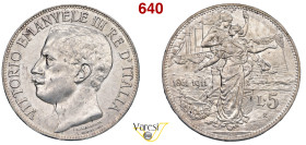 VITTORIO EMANUELE III (1900-1946) 5 Lire 1911 "Cinquantenario unità d'Italia", Roma MIR 1135a Pagani 707 Ag 25,00 g 37 mm q.FDC