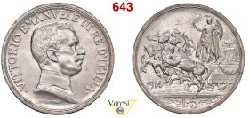 VITTORIO EMANUELE III (1900-1946) 5 Lire 1914 "Quadriga briosa", Roma MIR 1136a Pagani 708 Ag 25,00 g 37 mm q.FDC