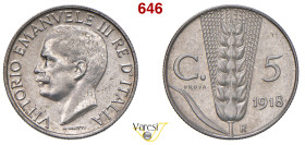 VITTORIO EMANUELE III (1900-1946) 5 Centesimi 1918 Progetto, Roma Pagani Prove 371 Mont. 630 Luppino PP286 Fn 1,94 g 17 mm RRR FDC