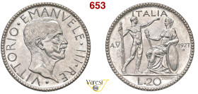 VITTORIO EMANUELE III (1900-1946) 20 Lire 1927 V "Littore", Roma MIR 1128a Pagani 671 Ag 15,04 g 35 mm • Coniata ufficialmente in soli 100 esemplari q...