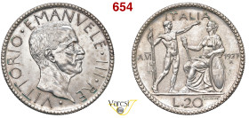 VITTORIO EMANUELE III (1900-1946) 20 Lire 1927 VI "Littore", Roma MIR 1128b Pagani 672 Ag 15,04 g 35 mm • Piccoli punti di ossidazione q.FDC