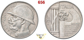 VITTORIO EMANUELE III (1900-1946) 20 Lire 1928 VI "Elmetto o Cappellone", Roma MIR 1129a Pagani 680 Ag 20,06 g 35 mm SPL