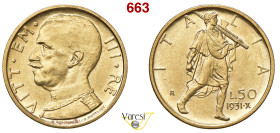 VITTORIO EMANUELE III (1900-1946) 50 Lire 1931 X "Littore", Roma MIR 1123b Pagani 658 Au 4,41 g 20 mm • Hairlines SPL