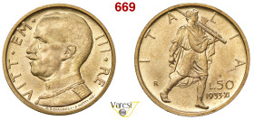 VITTORIO EMANUELE III (1900-1946) 50 Lire 1933 XI "Littore", Roma MIR 1123d Pagani 660 Au 4,40 g 20 mm R q.FDC