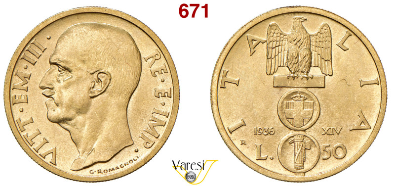 VITTORIO EMANUELE III (1900-1946) 50 Lire 1936 XIV "Impero", Roma MIR 1119a Paga...