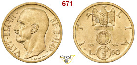 VITTORIO EMANUELE III (1900-1946) 50 Lire 1936 XIV "Impero", Roma MIR 1119a Pagani 650 Au 4,40 g 21 mm RR • Tiratura ufficiale di soli 790 esemplari !...