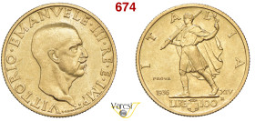 VITTORIO EMANUELE III (1900-1946) 100 Lire 1936, XIV EF "Prova", R, Roma Pagani Prove 161 Mont. 54 Luppino PP120 Au RRRR • Ex collezione Odescalchi di...
