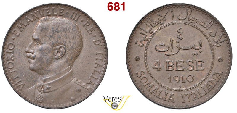 VITTORIO EMANUELE III - monetazione per la Somalia (1900-1946) 4 Bese 1910, Roma...