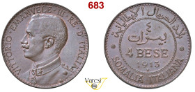 VITTORIO EMANUELE III - monetazione per la Somalia (1900-1946) 4 Bese 1913, Roma MIR 1178c Pagani 975 Cu 9,90 g 30 mm R • Ex Collezione "Augustus", as...
