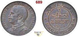 VITTORIO EMANUELE III - monetazione per la Somalia (1900-1946) 2 Bese 1924, Roma MIR 1179f Pagani 984 Cu 5,14 g 25 mm m.SPL
