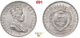 VITTORIO EMANUELE III - monetazione per la Somalia (1900-1946) 5 Lire 1925, Roma MIR 1182a Pagani 990 Ag 5,99 g 25 mm R FDC
