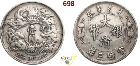 CINA - XUANTONG (Puyi) (1909-1912) Dollaro Y. 3 (1911) var. senza punto dopo DOLLAR, Tientsin KM. 31 L&M 37 Ag 26,80 g 38,8 mm • Pulita (cleaned) q.BB...