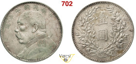 CINA - REPUBBLICA (1912-1949) Yuan o Dollaro Y. 10 (1921) "Yuan Shi Kai". KM. 329.6 L&M 77 Kahn 665D Ag 26,69 g 39 mm • Hairlines al D/ q.SPL/SPL