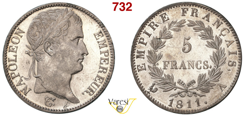 FRANCIA - NAPOLEONE I (1804-1815) 5 Franchi 1811, A, Parigi Gad. 584 KM. 694.1 A...