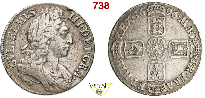 GRAN BRETAGNA - GUGLIELMO III (1694-1702) Corona 1696 "octavo" . KM. 486 Ag 29,1...