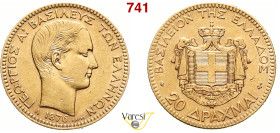 GRECIA - GIORGIO I (1863-1913) 20 Dracme 1876, A, Parigi Fr. 15 Au 6,40 g 21,2 mm • Graffio sotto l'orecchio BB+