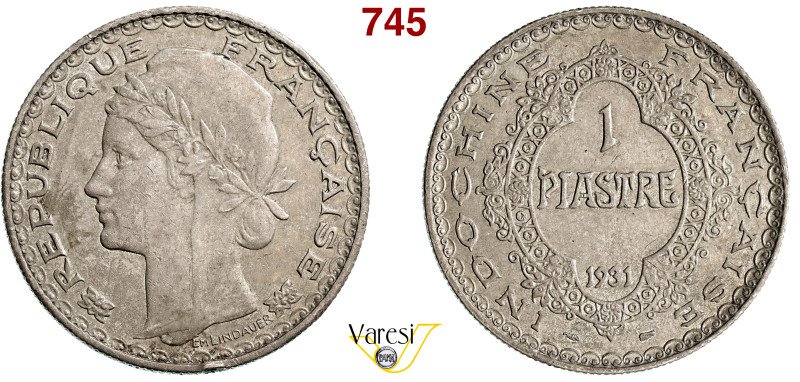 INDOCINA FRANCESE - Piastra 1931 . Lecompte 312 Ag 19,87 g 34,8 mm • Piccolo col...