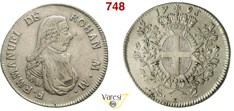 MALTA - FRA EMMANUEL DE ROHAN (1775-1797) 2 Scudi 1796, La Valletta KM. 343 Ag 2...