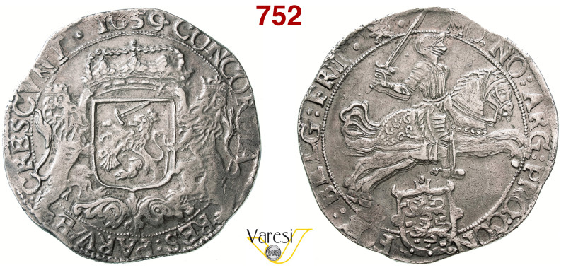 OLANDA - FRISIA - Ducatone 1659, D/ Cavaliere con spada sguainata e sotto stemma...