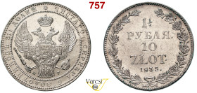 POLONIA - NICOLA I (1825-1855) 1 Rublo e 1/2 o 10 Zlotych 1835, San Pietroburgo Ag 30,97 g 39,9 mm SPL