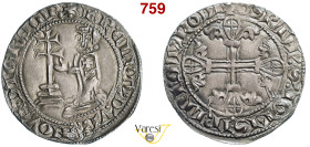 RODI - HELION DE VILLENEUVE Grosso o Gigliato D/ il Gran Maestro Helion inginocchiato davanti ad una croce e due braccia R/ Croce fiorata Metcalf 1175...