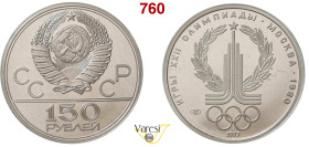 RUSSIA - URSS 150 Rubli 1977 "Olimpiadi di Mosca del 1980". Fr. 182 Pt 999‰ 15,6 g circa 28 mm • Con scatola originale - with original box FDC